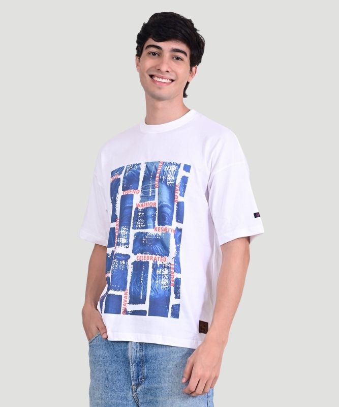 Men's White Shivaji Graphic Print Half Sleeves Oversized Fit T-Shirt